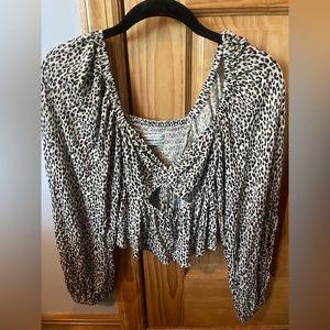 Urban Outfitters Leopard Peplum Ruffle Long Sleeve Top